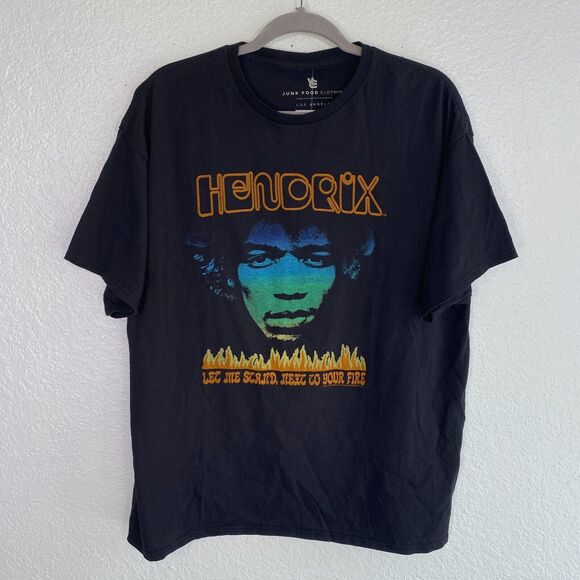 Jimi Hendrix Shirt Women Large Fire Graphic Tee Music Boyfriend Fit Junk Food - Picture 1 of 11